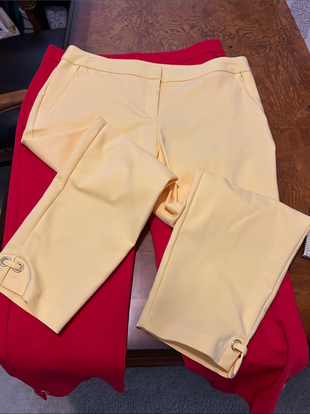 Rafaella Yellow Capris with Grommet Hem Accents